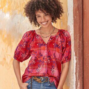 Sundance Printed Graceful Days 100% Cotton Top in Strawberry Size M